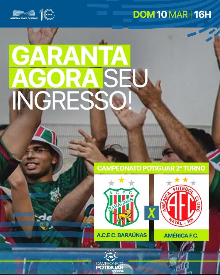 Baraúnas enfrenta o América no domingo (10) na Arena das Dunas pelo segundo turno do Campeonato Potiguar